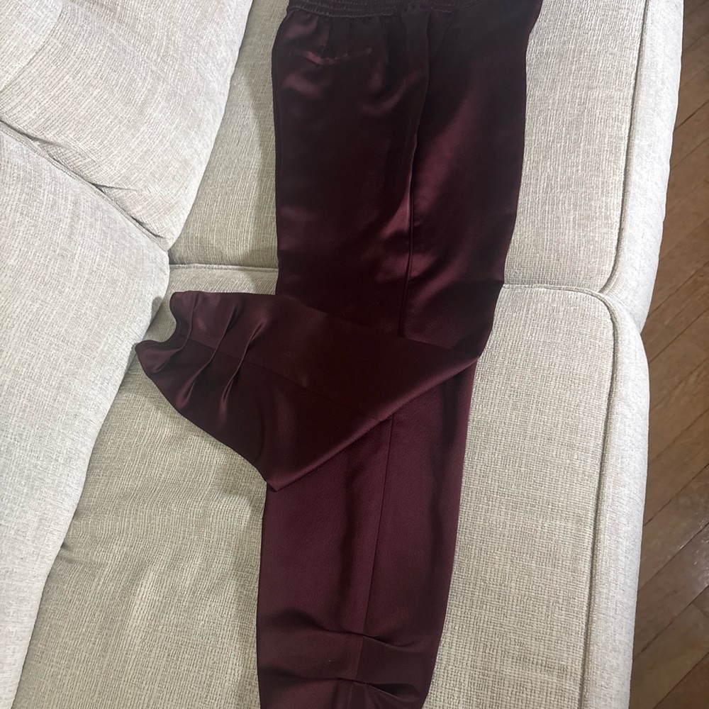 White House Black Market Burgundy Satin ankle/ slits pants
